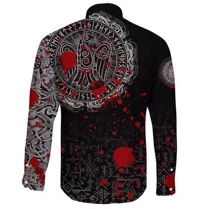 Viking Raven Celtic Tattoo Blood Long Sleeve Button Shirt
