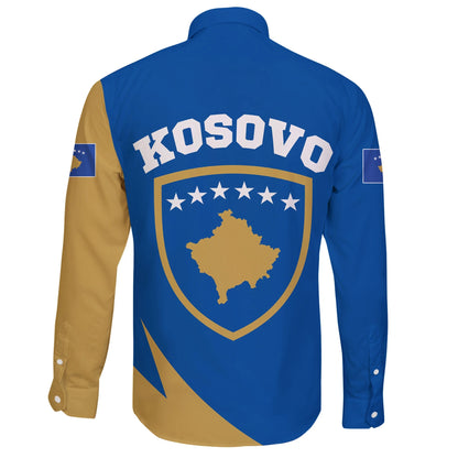 Kosovo Long Sleeve Button Shirt Flag Map