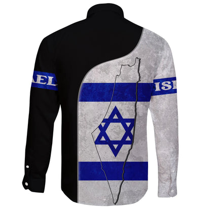 Israel Flag Long Sleeve Button Shirt Coat Of Arms