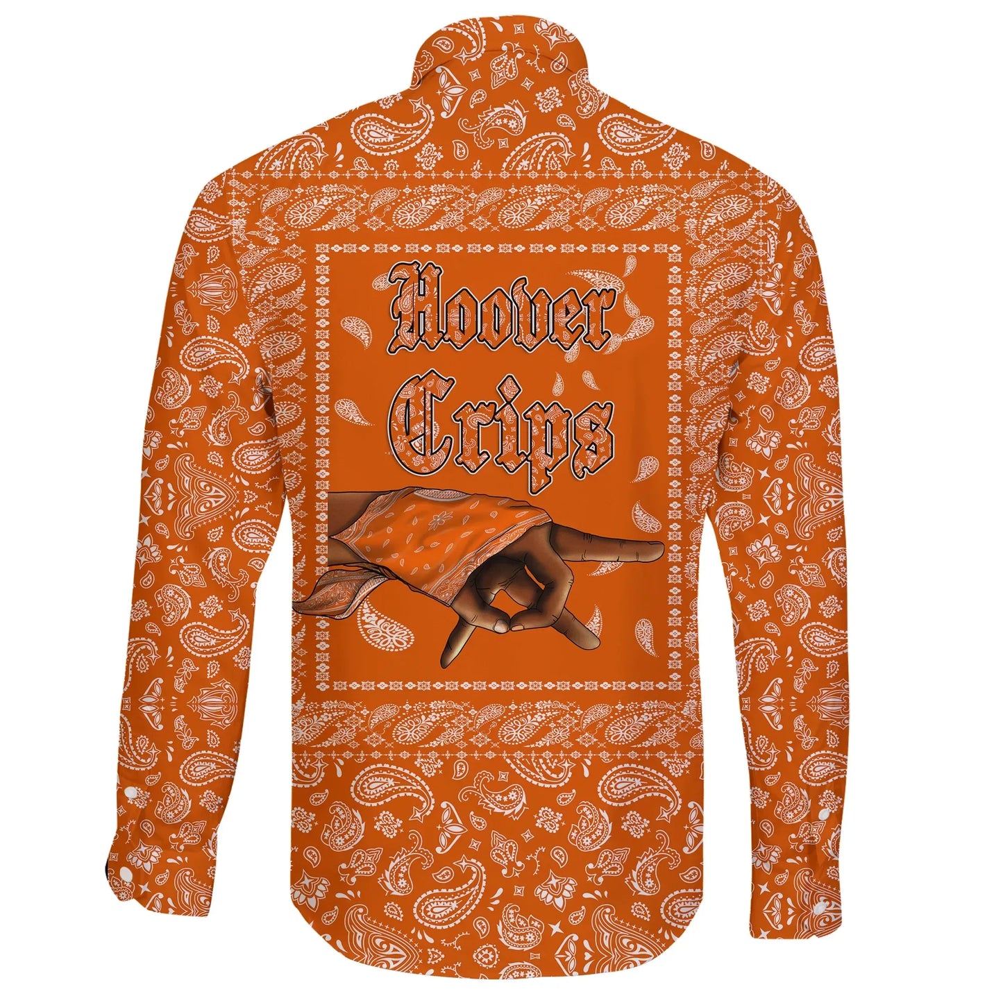 Hoover Crips Long Sleeve Button Shirt Orange Bandana