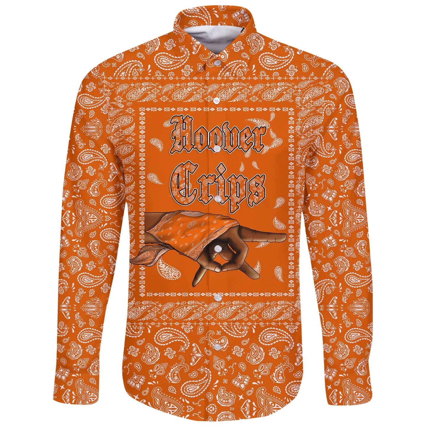 Hoover Crips Long Sleeve Button Shirt Orange Bandana