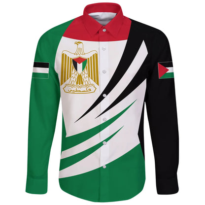 Palestine Long Sleeve Button Shirt Coat Of Arms Bincjou