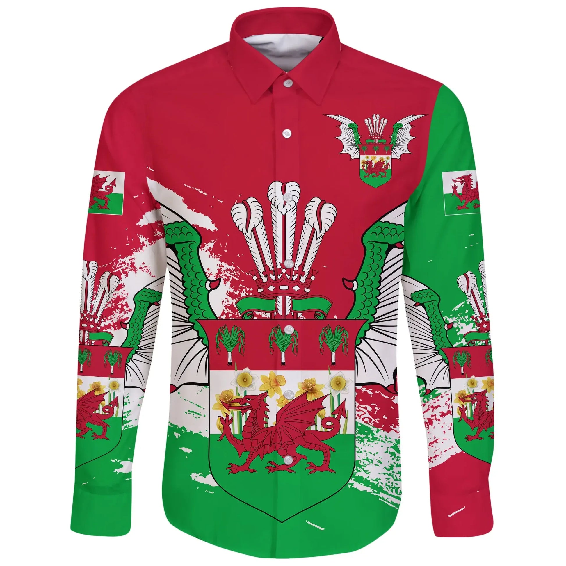 Wales Long Sleeve Button Shirt Dragon Shiled Special