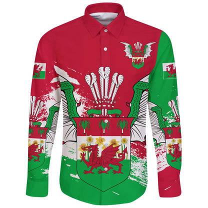 Wales Long Sleeve Button Shirt Dragon Shiled Special