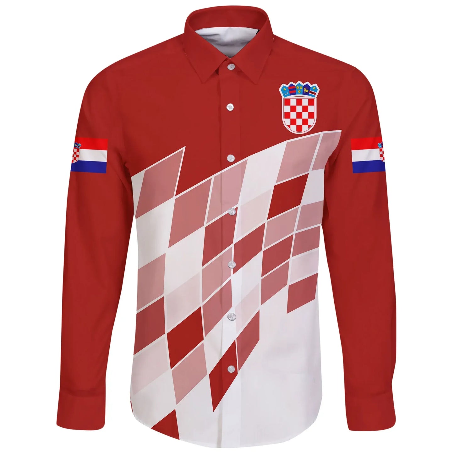 Croatia Long Sleeve Button Shirt Flag Red Color