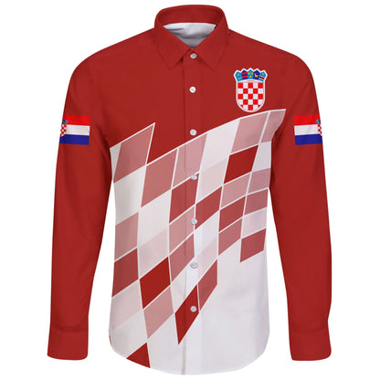 Croatia Long Sleeve Button Shirt Flag Red Color