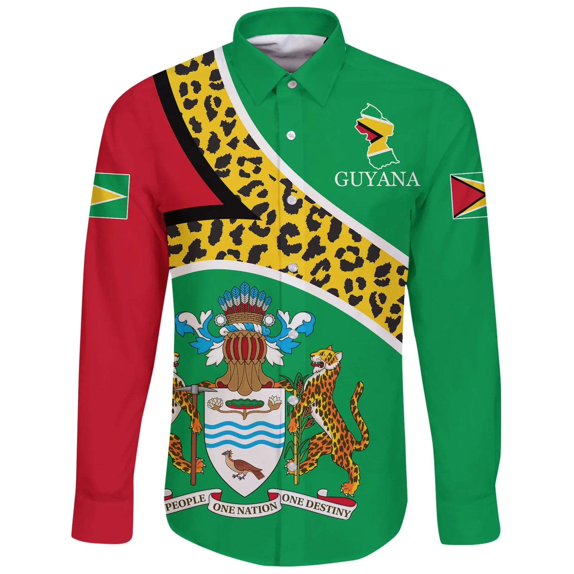 Guyana Long Sleeve Button Shirt Flag Map Coa Limited