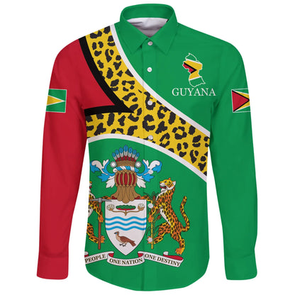 Guyana Long Sleeve Button Shirt Flag Map Coa Limited