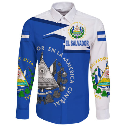 El Salvador Coat Of Arms Long Sleeve Button Shirt New Style
