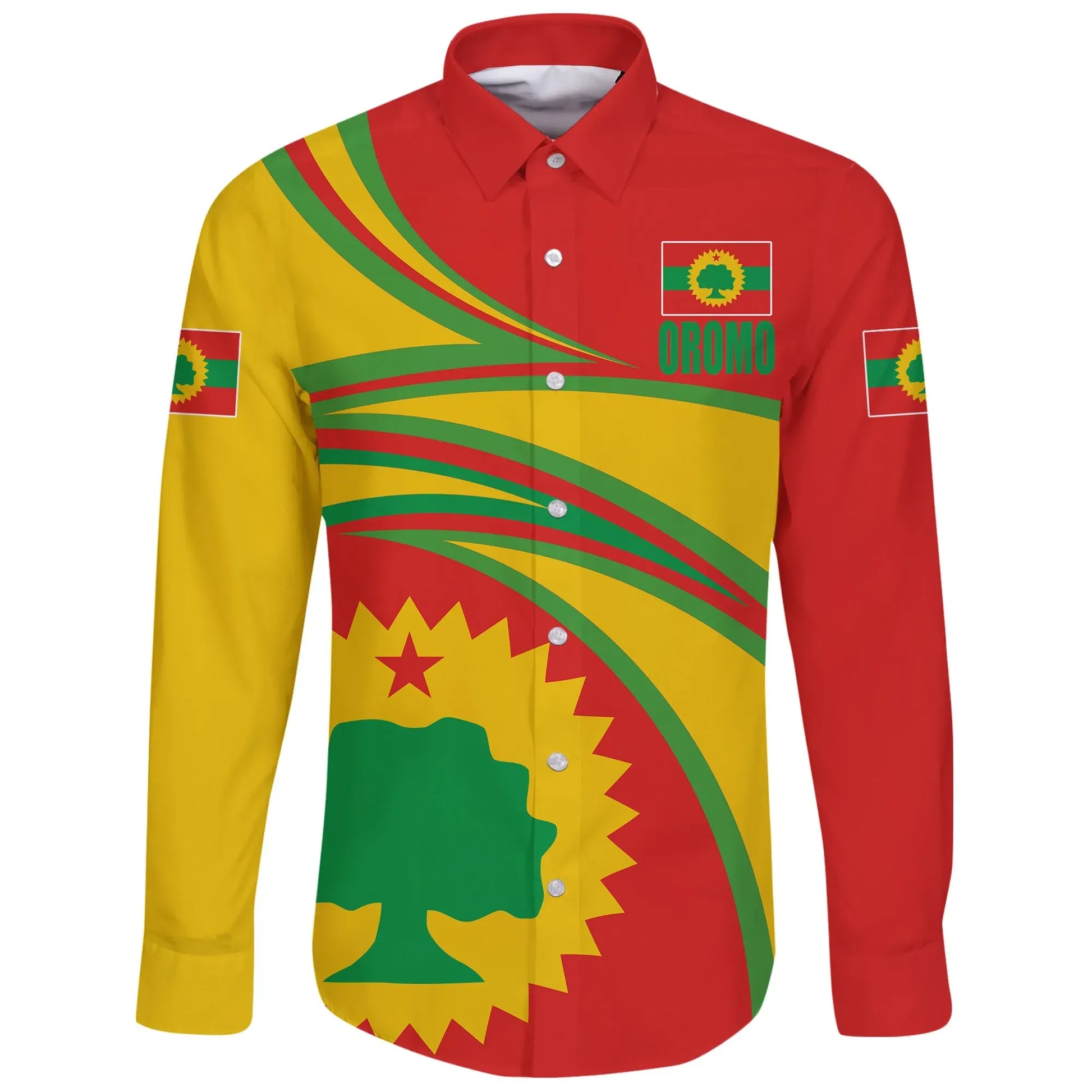 Oromo Long Sleeve Button Shirt N Flag