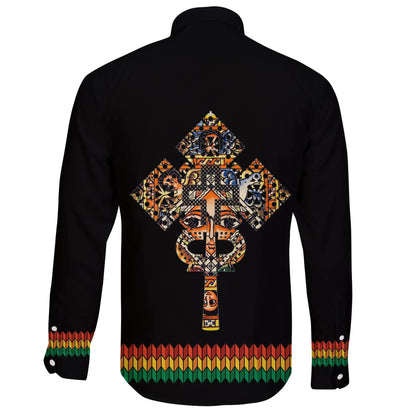 Ethiopian Long Sleeve Button Shirt Habesha Holy Cross Black
