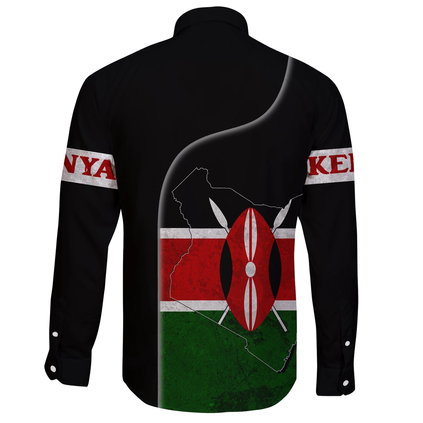 Kenya Flag Coat Of Arms Long Sleeve Button Shirt