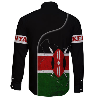 Kenya Flag Coat Of Arms Long Sleeve Button Shirt