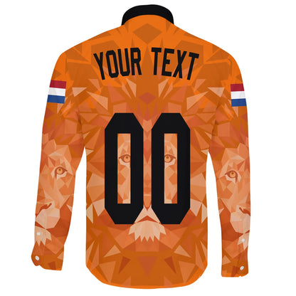 Custom Netherlands Lion Long Sleeve Button Shirt Euro Soccer