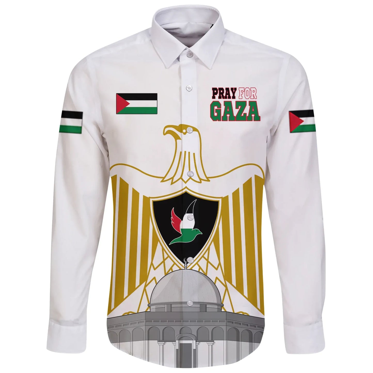 Palestine Long Sleeve Button Shirt Pray For Gaza