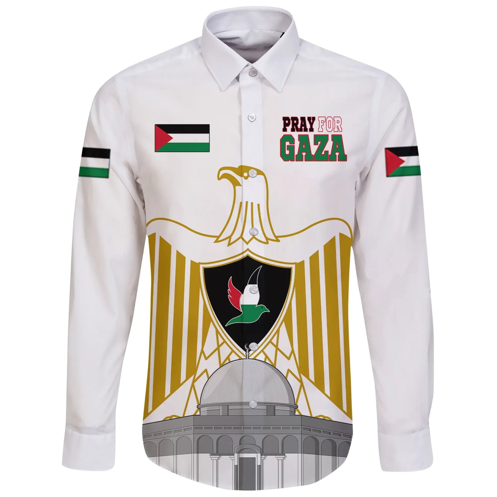 Palestine Long Sleeve Button Shirt Pray For Gaza