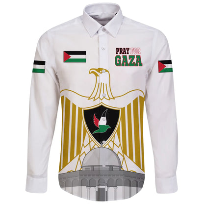 Palestine Long Sleeve Button Shirt Pray For Gaza