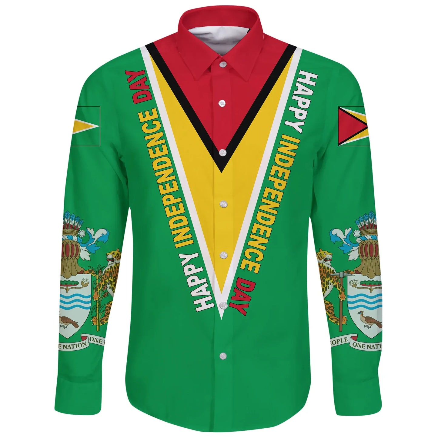 Happy Independence Day Guyana Long Sleeve Button Shirt
