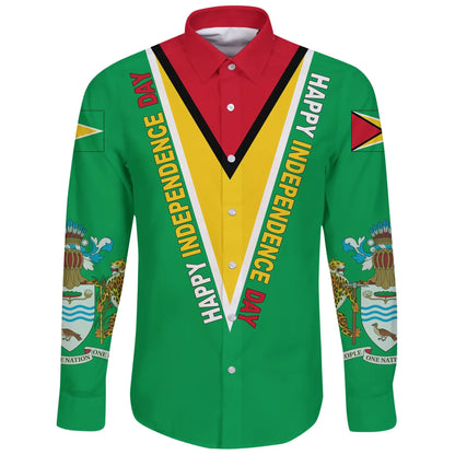 Happy Independence Day Guyana Long Sleeve Button Shirt
