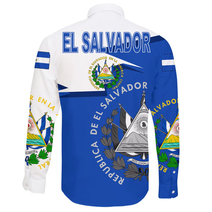 El Salvador Coat Of Arms Long Sleeve Button Shirt New Style