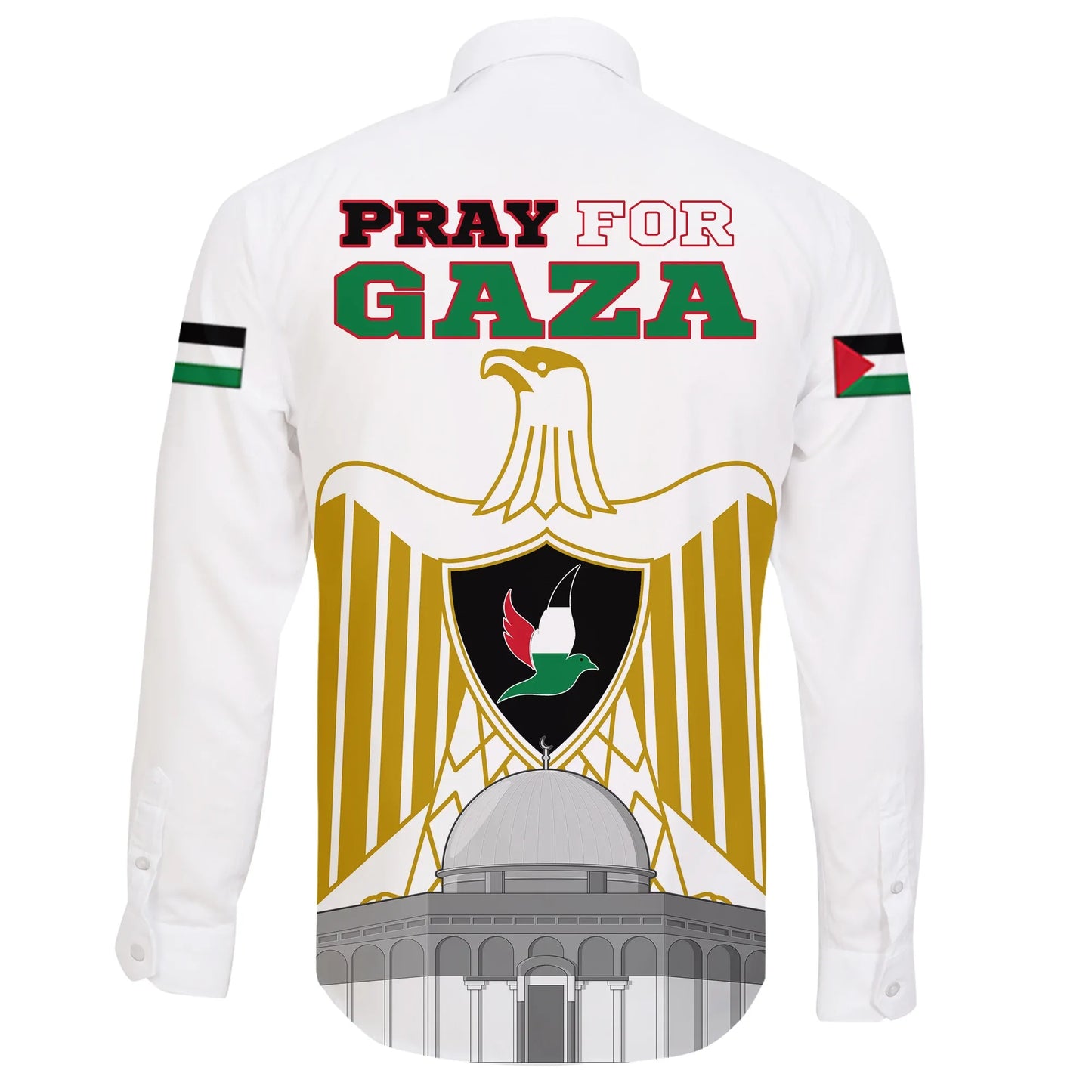 Palestine Long Sleeve Button Shirt Pray For Gaza