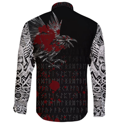 Vikings Long Sleeve Button Shirt Raven Tattoo Style Blood