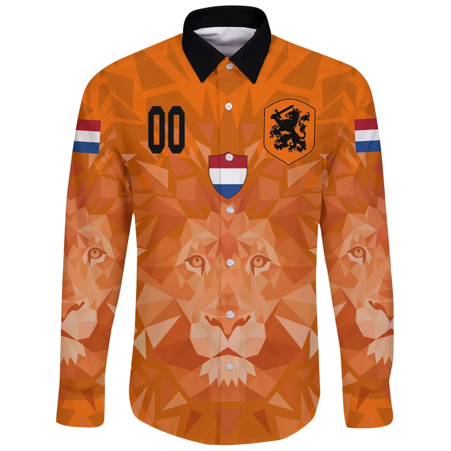 Custom Netherlands Lion Long Sleeve Button Shirt Euro Soccer