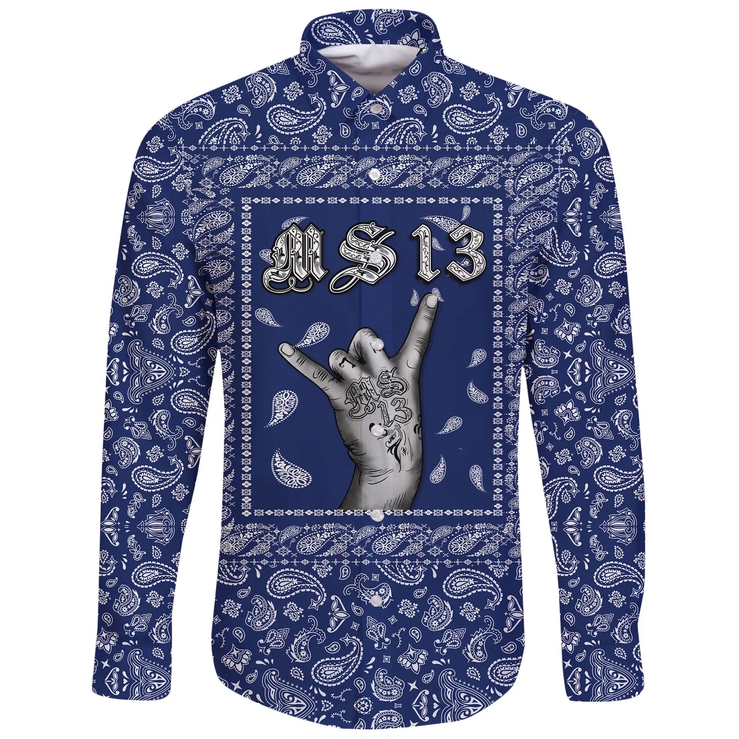 Ms 13 Long Sleeve Button Shirt Blue Bandana