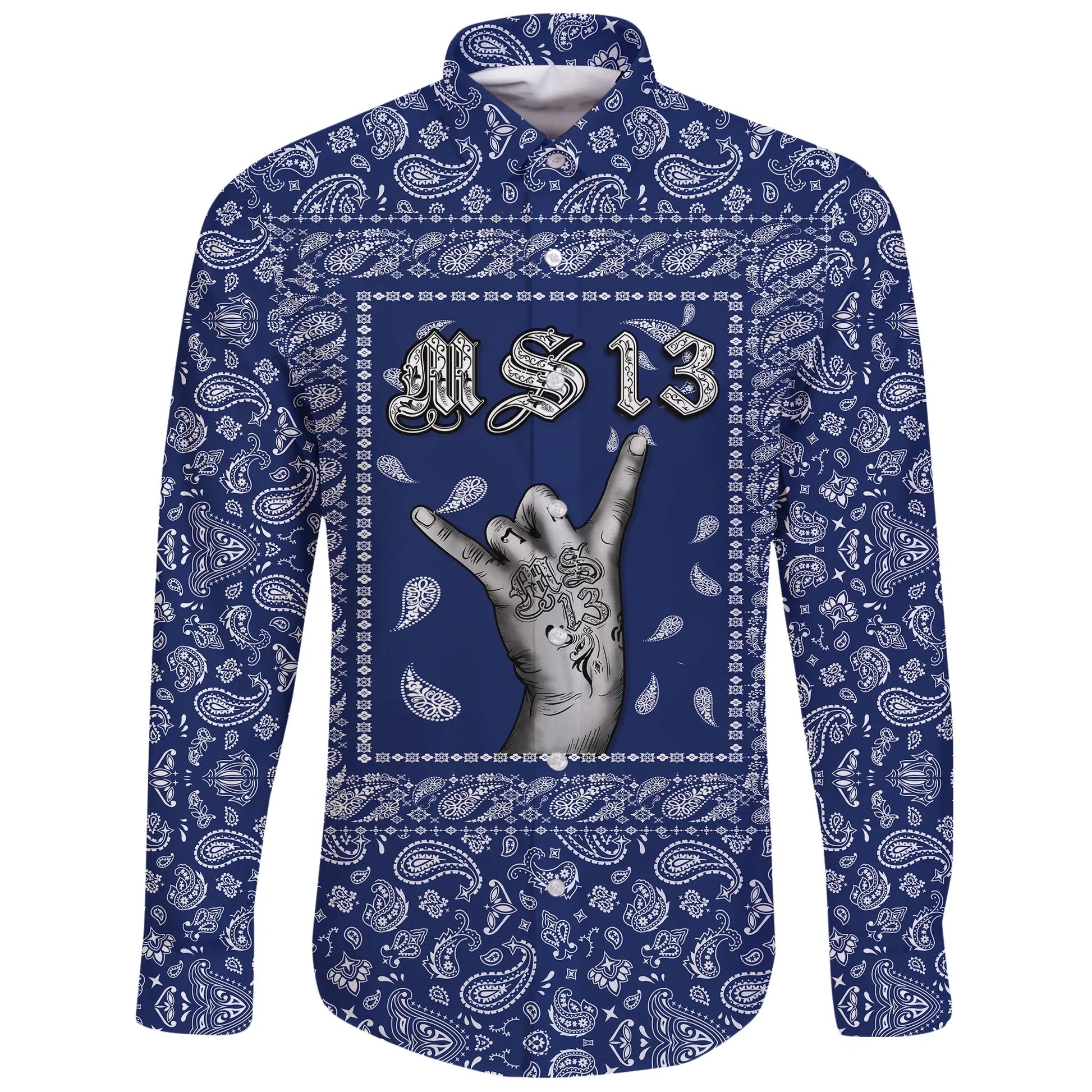 Ms 13 Long Sleeve Button Shirt Blue Bandana