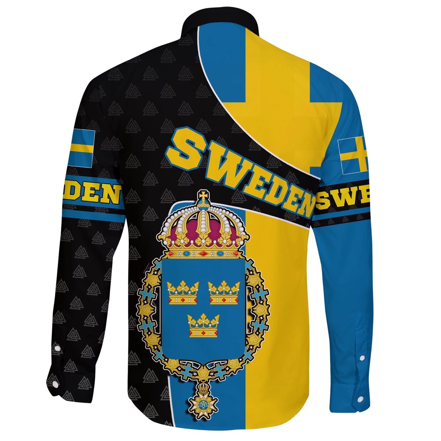 Sweden Long Sleeve Button Shirt Flag And Valknut Symbols
