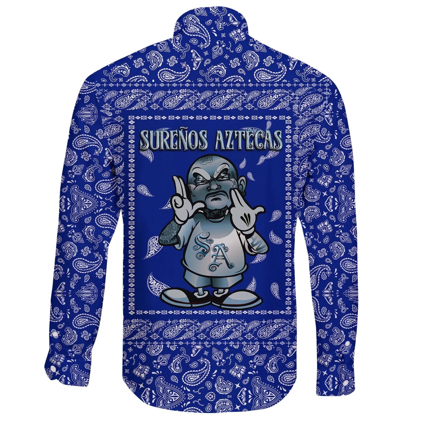 Sureños Aztecas Long Sleeve Button Shirt Blue Bandana