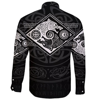 Vikings Long Sleeve Button Shirt The Wolves Skoll And Hati