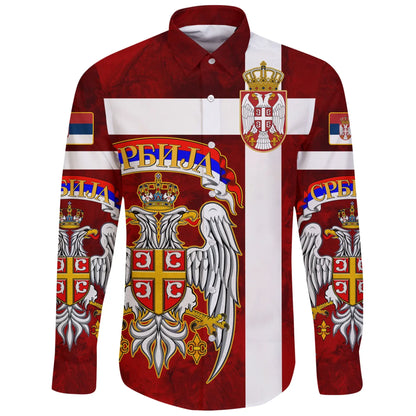 Serbia Long Sleeve Button Shirt Best Serbian Eagle Tattoo