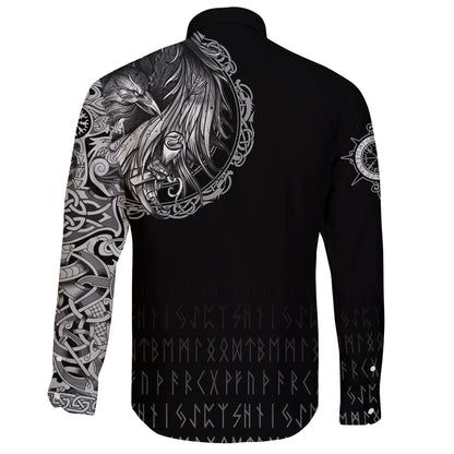 Viking Norse Raven Tattoo Long Sleeve Button Shirt