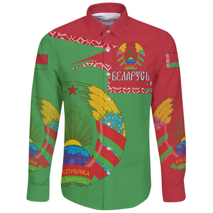 Belarus Coat Of Arms Long Sleeve Button Shirt New Style