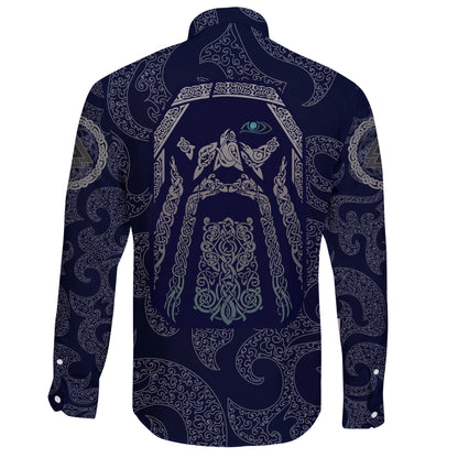 Viking Long Sleeve Button Shirt Odin God Tattoo