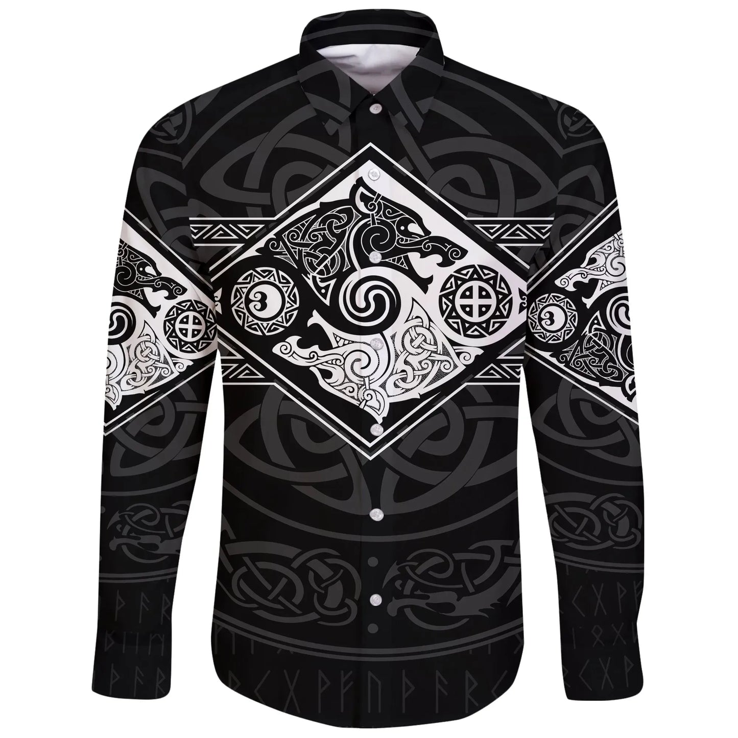 Vikings Long Sleeve Button Shirt The Wolves Skoll And Hati
