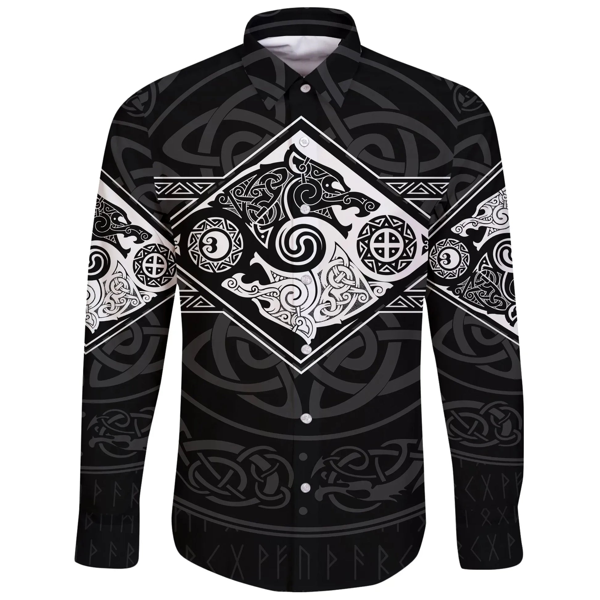 Vikings Long Sleeve Button Shirt The Wolves Skoll And Hati