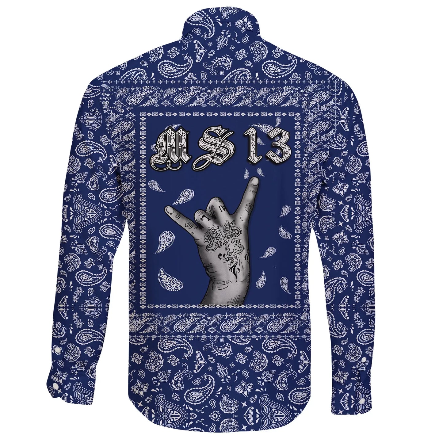 Ms 13 Long Sleeve Button Shirt Blue Bandana