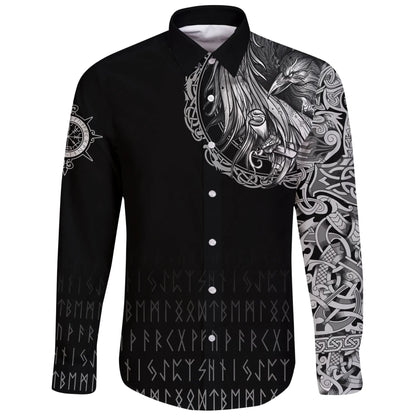 Viking Norse Raven Tattoo Long Sleeve Button Shirt