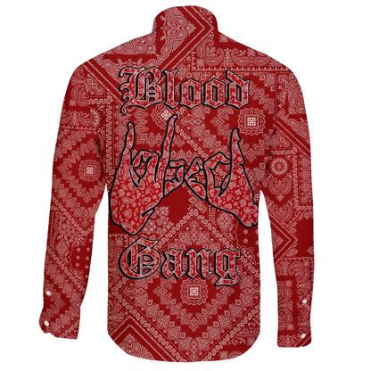 Blood Gang Long Sleeve Button Shirt Red Paisley