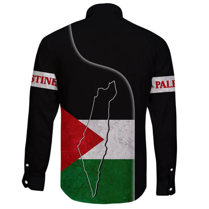 Palestine Flag Long Sleeve Button Shirt Coat Of Arms