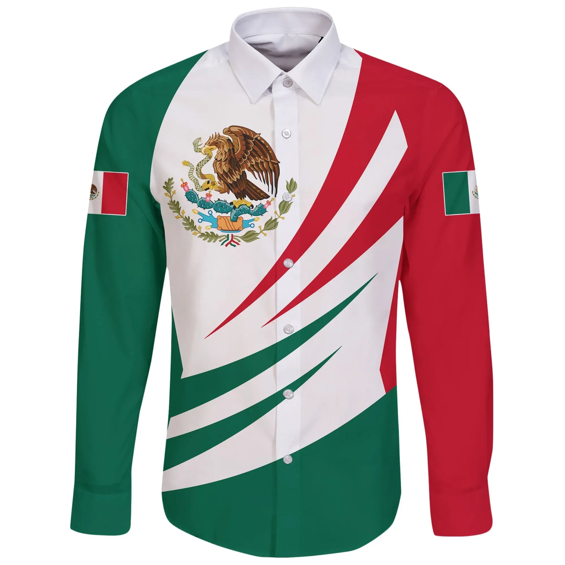 Mexico Long Sleeve Button Shirt Coat Of Arms Bincjou