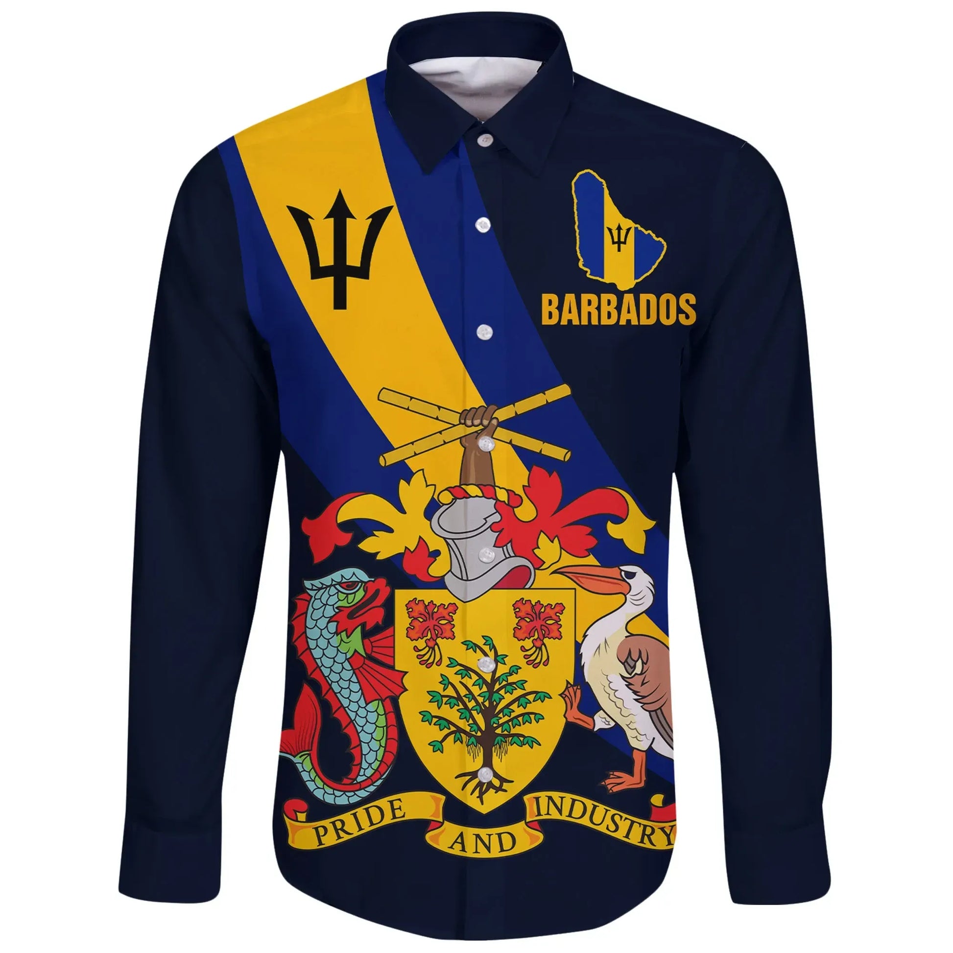Barbados Special Flag Long Sleeve Button Shirt