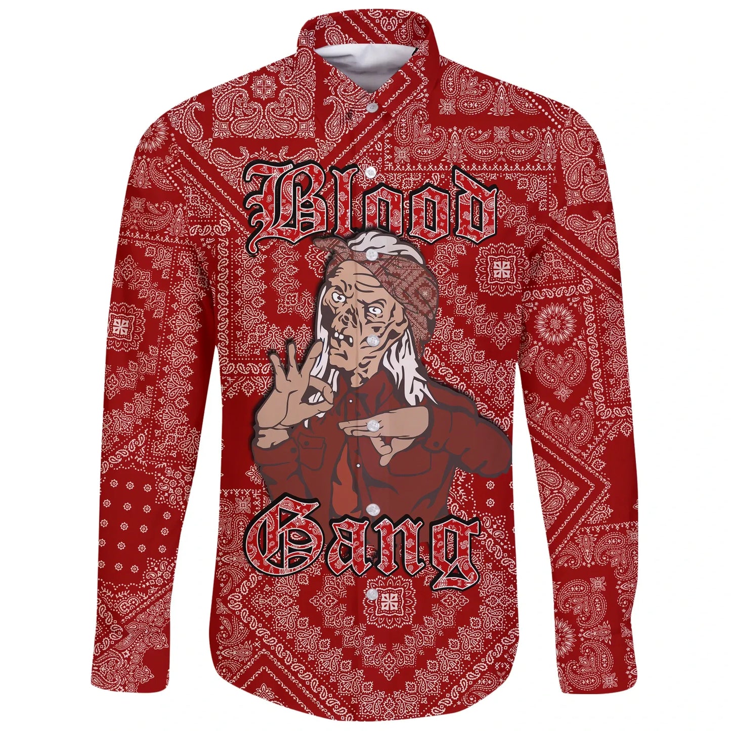Blood Gang Long Sleeve Button Shirt Red Paisley