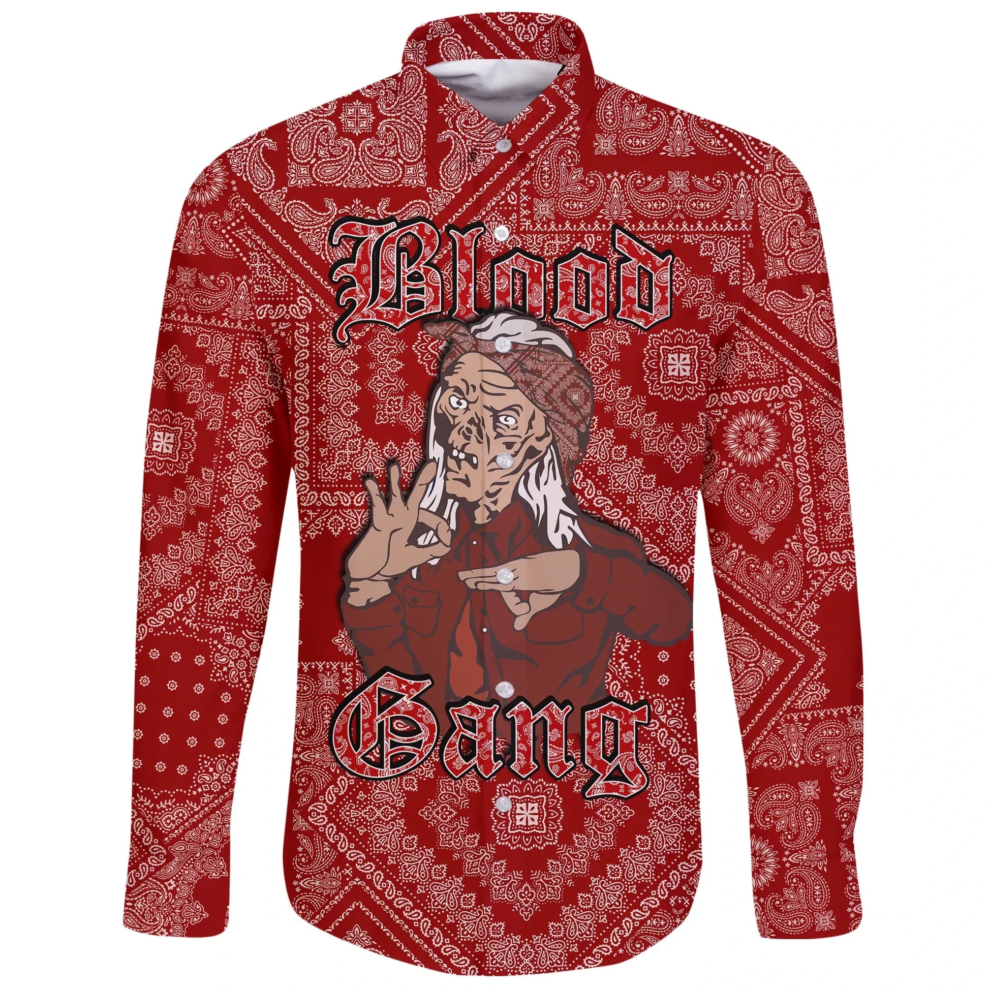 Blood Gang Long Sleeve Button Shirt Red Paisley