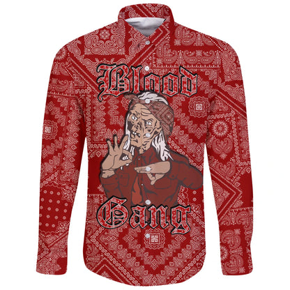 Blood Gang Long Sleeve Button Shirt Red Paisley
