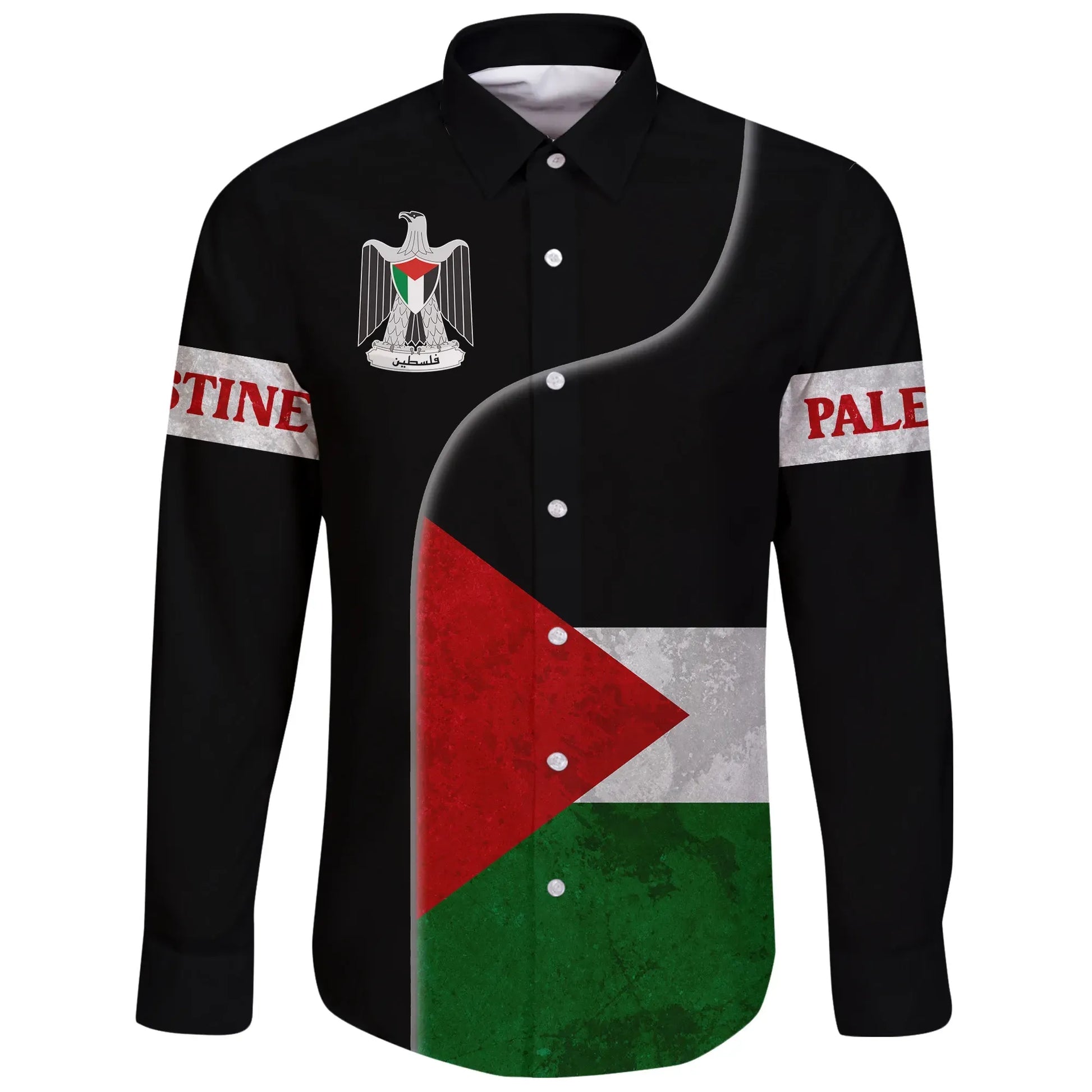 Palestine Flag Long Sleeve Button Shirt Coat Of Arms
