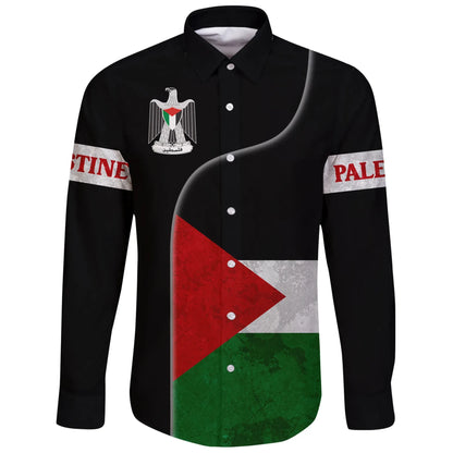 Palestine Flag Long Sleeve Button Shirt Coat Of Arms