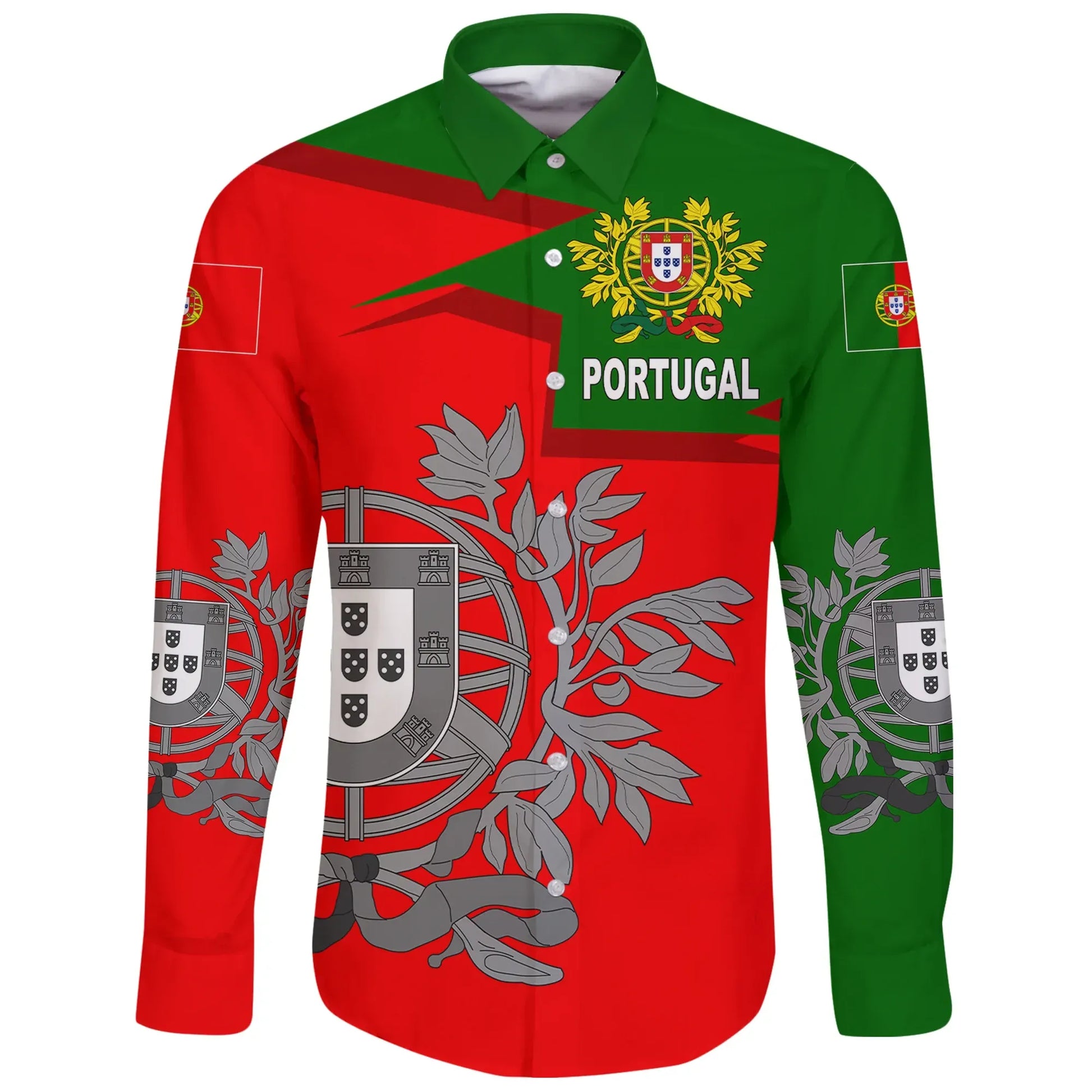 Portugal Long Sleeve Button Shirt Coat Of Arms New Style